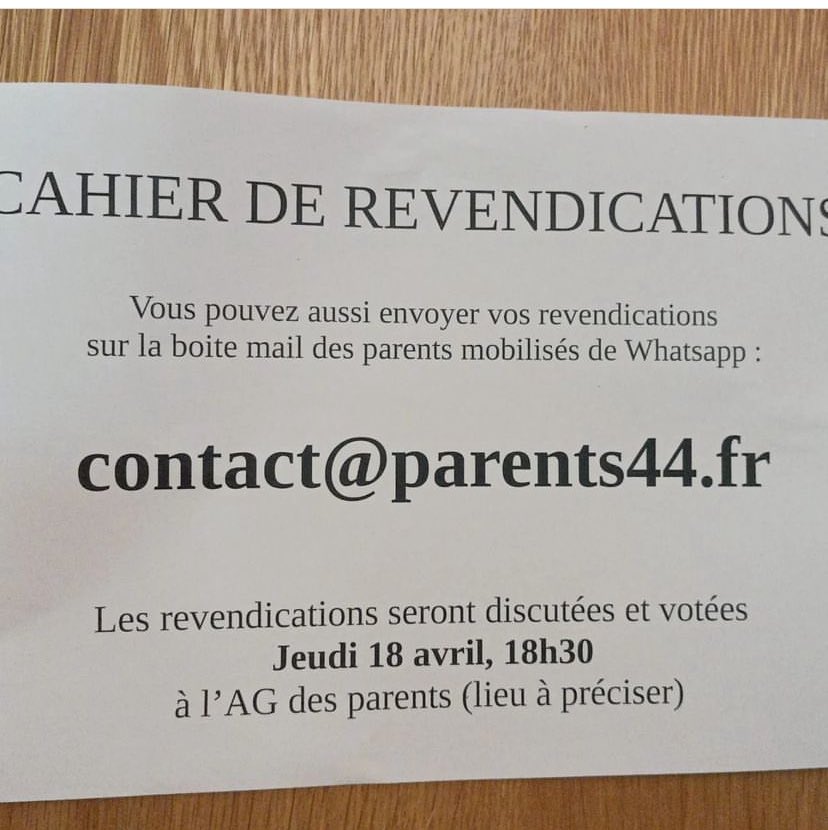 #NonAuChocDesSavoirs Vous êtes parents, profs, AED, AESH, personnels intervenant dans les étab scolaires ? Envoyez vos revendications au collectif parents du 44 pour transmission au rectorat et au ministère. Cc @NBelloubet et @GabrielAttal contact44@parents44.fr