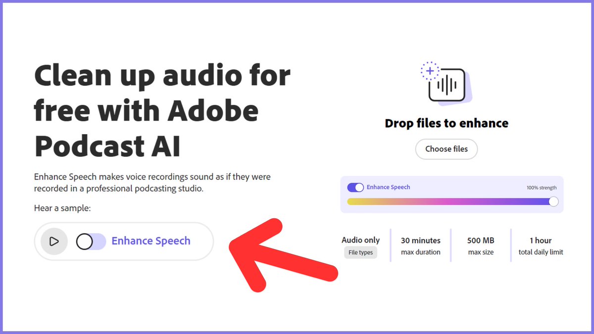 This is one of my favorite Adobe’s features.

You can get studio-quality audio in seconds with its Al enhance speech.

Here is how to use it free:
