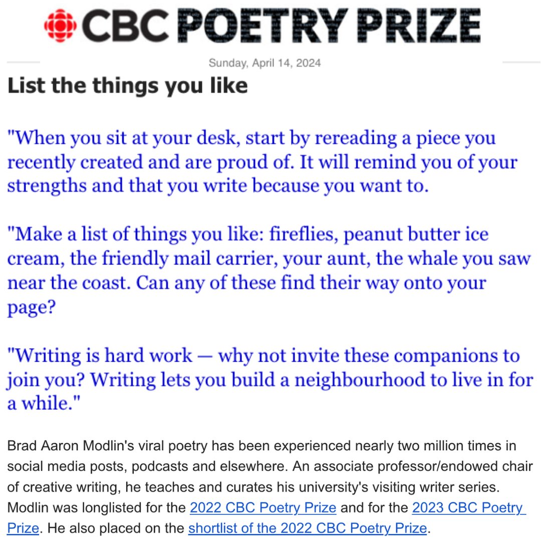 My advice, emailed by @cbcbooks this week. It helps me--maybe you too!