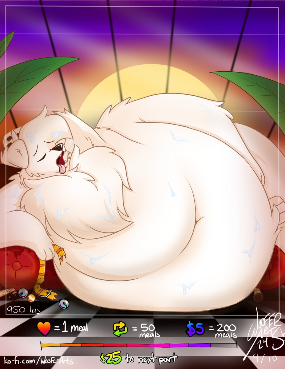 WooferArts's tweet photo. Ohhh nooooo.... my collar burst and I'm still so hungry... 
----------------------------  
We still have yet to reach the $500 goal! College sucks! You can help me out at https://t.co/MYAi6Tq1FL!

Part 10 comes out when another $25 is reached!  

(9/10) 950 lbs. https://t.co/K6MSLRiHKf