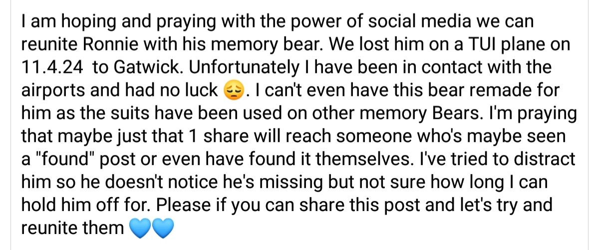 Twitter work your magic, please.🧚‍♀️🧚‍♀️🧚‍♀️ Not for me but for a little local lad. 🤞🤞🤞🤞 Thanks #Lost #Bear