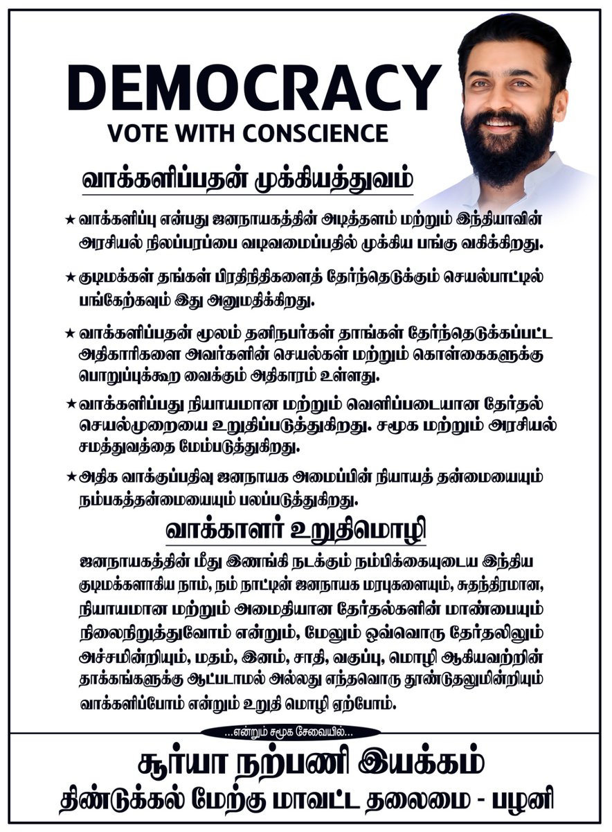 Ahead of the upcoming elections, Dindigul West Suriya Fans Club campaigned near Palani Bus Depot to encourage every citizen to cast their vote and obtain a 100% voting record. Along with a paper talking importance of every vote, they also distributed butter milk to beat the…