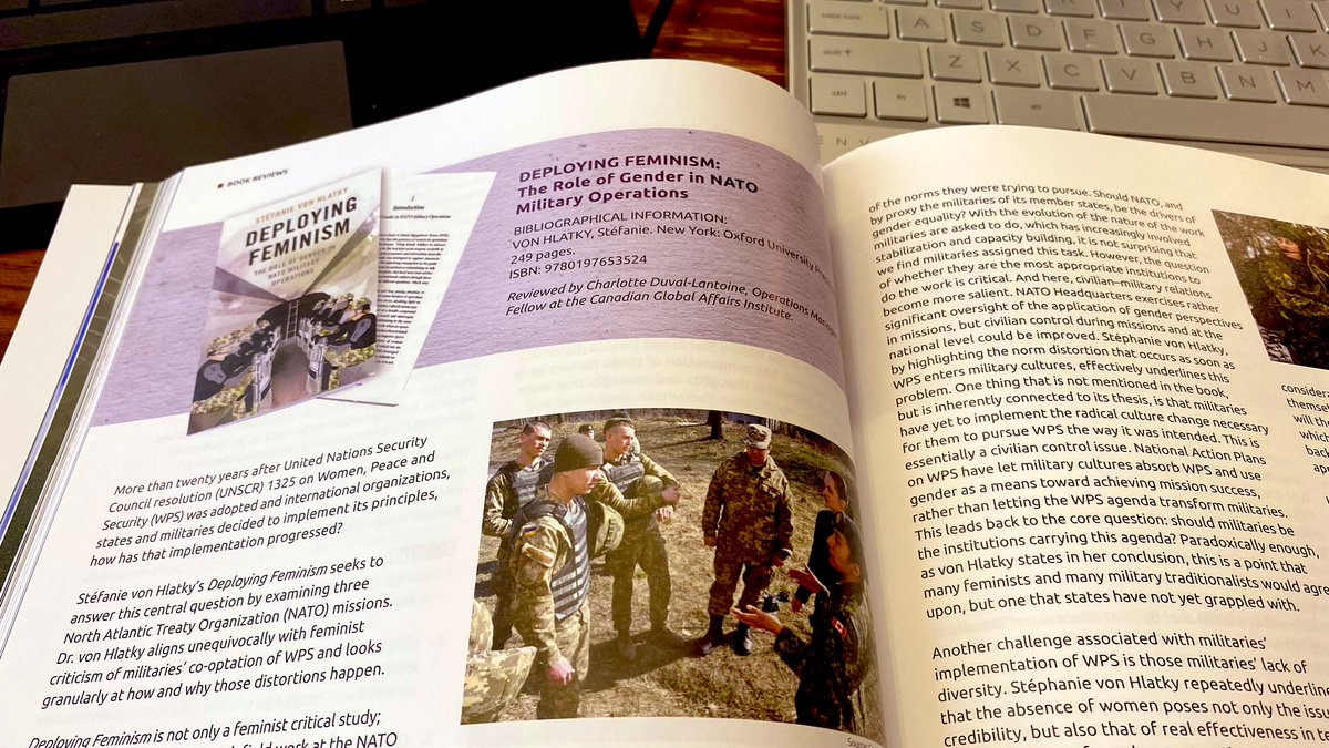 Another book to add to my list. @CharlotteDuLan’s review of @svhlatky’s Deploying Feminism in the current #CanadianArmyJournal was super interesting and made me want to better understand the topics the book explores. Check it out in print & soon digitally. @aditi_malhotra_