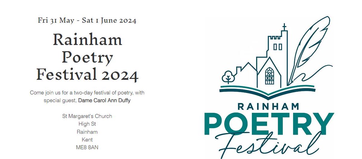 The Rainham Poetry Festival is back with special guest Dame Carole Ann Duffy.  @PoetrySociety @poetrymagazine @ChatterdayShow @kentlivenews @Kent_Online @bbcsoutheast @BBCRadioKent @medway_pride @poetswritersinc @nucleusarts @creativemedway @goingoninmedway