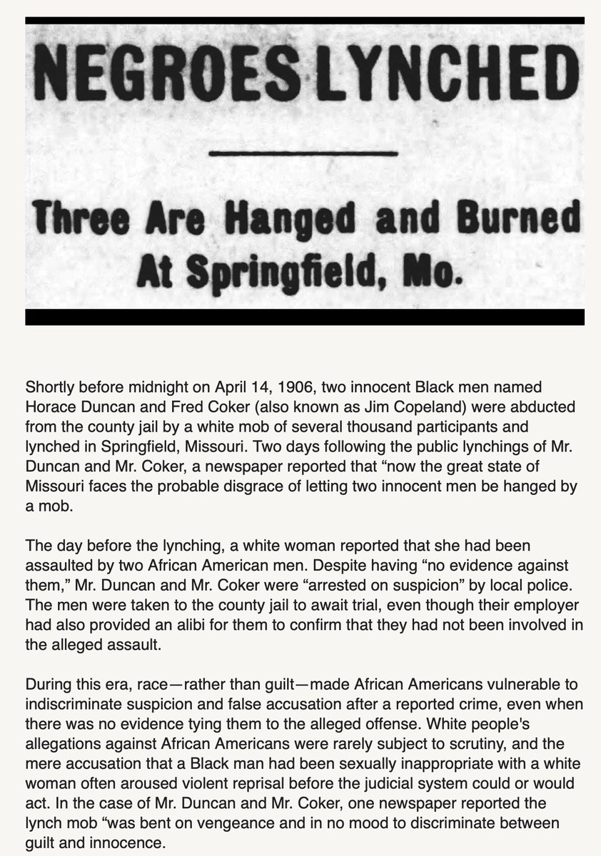 Racists lynched two innocent men on this day in 1906, even though their boss said they were at work during the purported crime. That's what racism does—turn 'poorly educated' people into violent murderous mobs. These white people had the audacity to call themselves Christians.