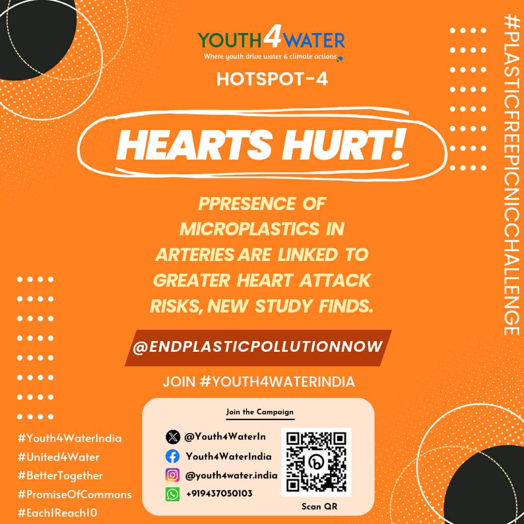 For the first time, a research finds out that #microplastics have entered our arteries and can cause greater risk of heart attack. We can curb this menace by taking initiatives to reduce #PlasticPollution. Join #Youth4WaterIndia actions such as #PlasticFreePicnicChallenge.