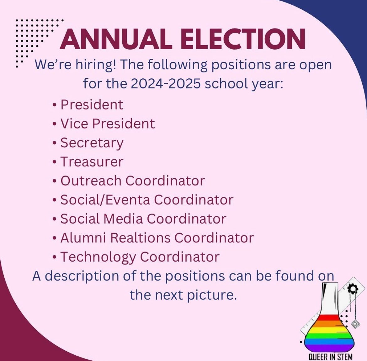 queerinstem21's tweet photo. WE’RE HIRING! UWindsor students of the 2024/25 school year can apply for any position at the link in our bio. Students of all faculties and programs are welcome to run. https://t.co/6OeFvEoAVM