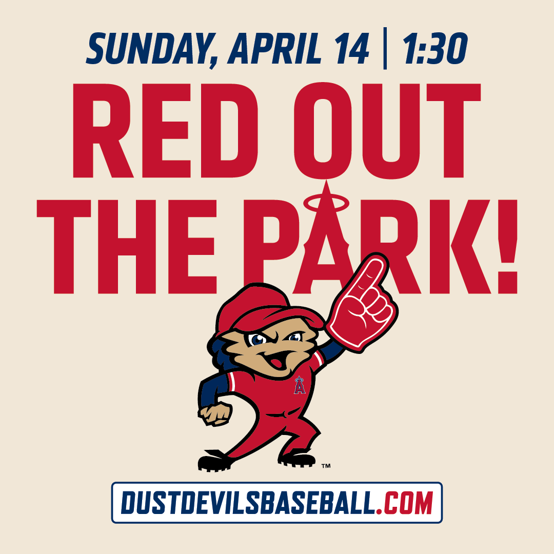 Gates open at 12:30pm for today's Red Out the Park day game! We will be giving out prizes all game to fans wearing red clothing or Angels gear. Wear red to receive ONE raffle ticket or wear Angels gear to receive TWO raffle tickets! BUY TICKETS HERE: bit.ly/3Q37Tom