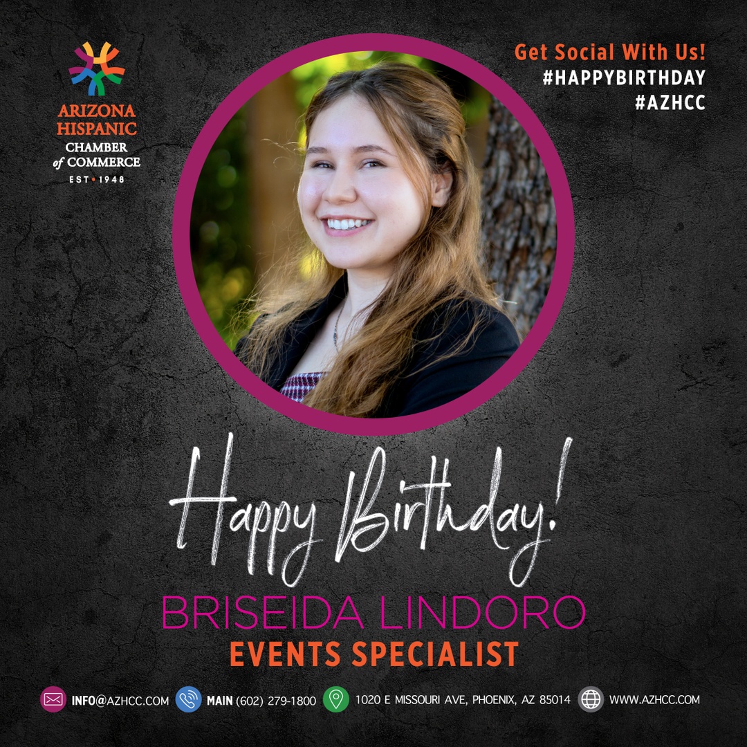 Join us in wishing a Happy Birthday to our Event Specialist, Briseida! 🎉 Briseida has been with the team for over a year and will be graduating from GCU later this month! She plans on celebrating with a cozy staycation and enjoying delicious coffee. ☕️ #azhcc #happybirthday