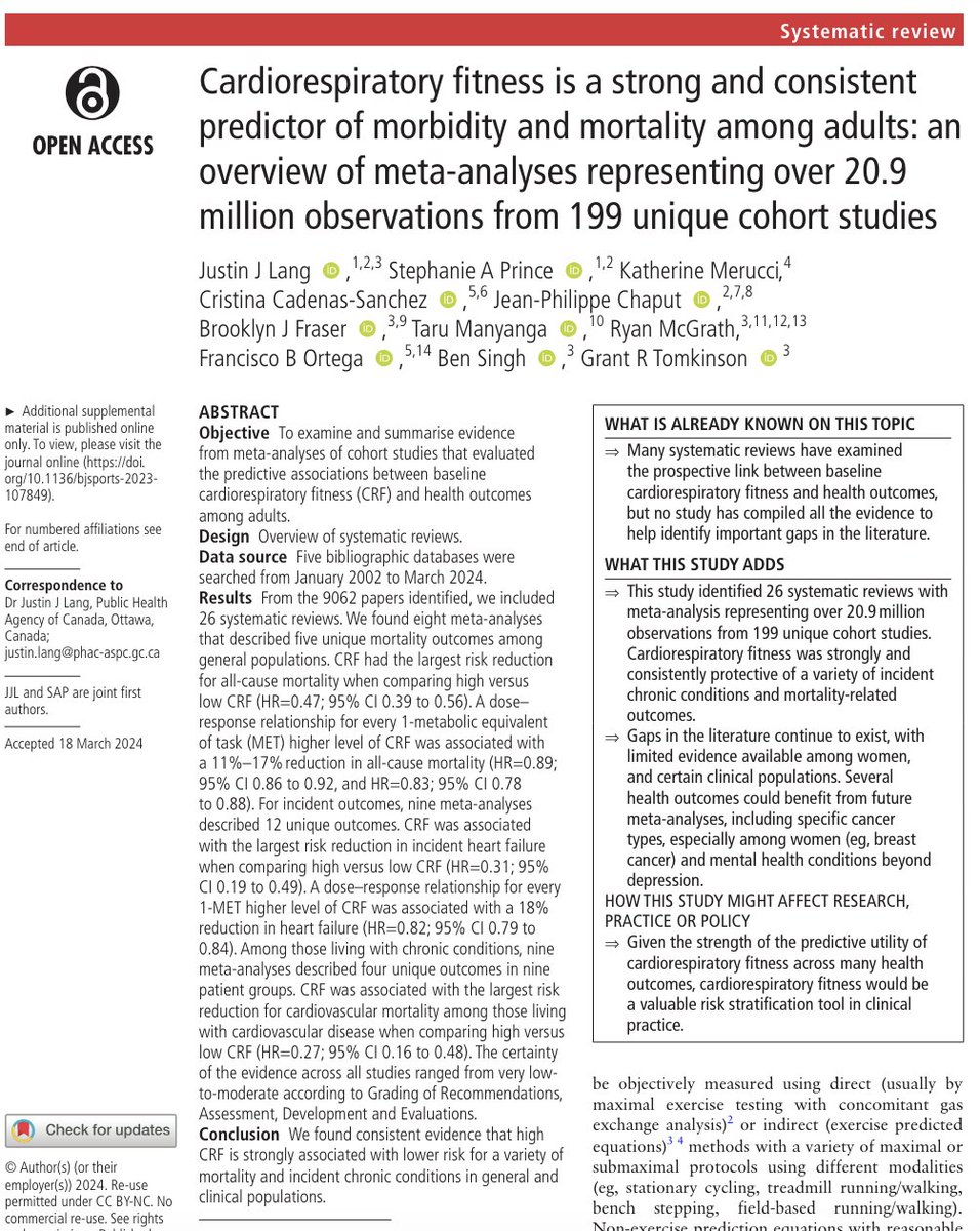 #1 Cardiorespiratory fitness (CRF) is strongly associated with lower risk for a variety of mortality and incident chronic conditions in general and clinical populations. Find out: ✅ What it is, ✅ Why it matters for our health. 🧵