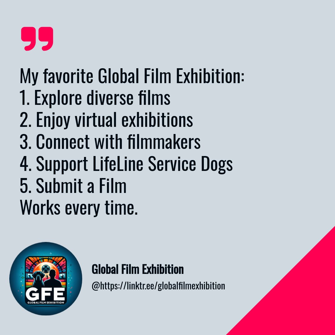 Experience the magic of global cinema 🎥 and make a difference! 🐾✨ Submit your film and join our cause! #GlobalFilmExhibition #SupportLifeLineServiceDogs #InclusiveFilmmaking