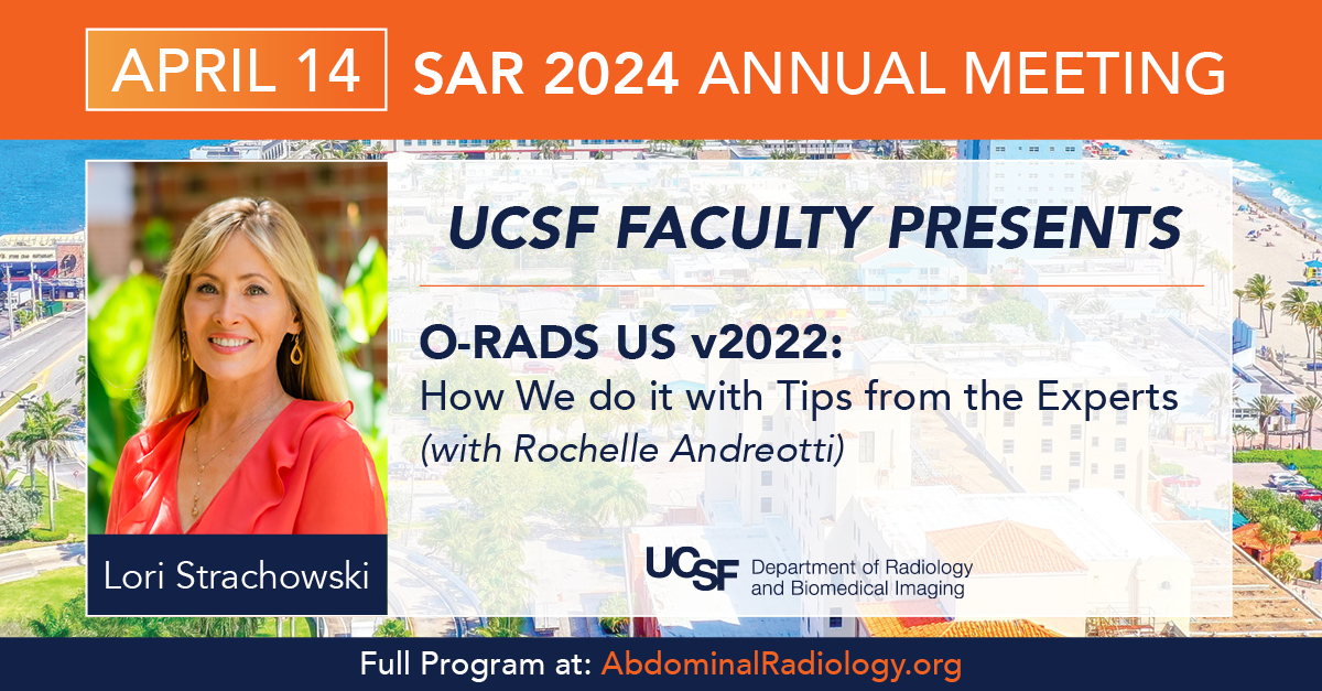 Don't miss the upcoming #SAR24 workshop session featuring @UCSFimaging's Dr. Lori Strachowski! 'O-RADS US v2022: How We Do It with Tips from the Experts' will start at 12:40 pm. If you can't make it in person, be sure to livestream! abdominalradiology.org/sar-subpages/a… @SocietyAbdRad
