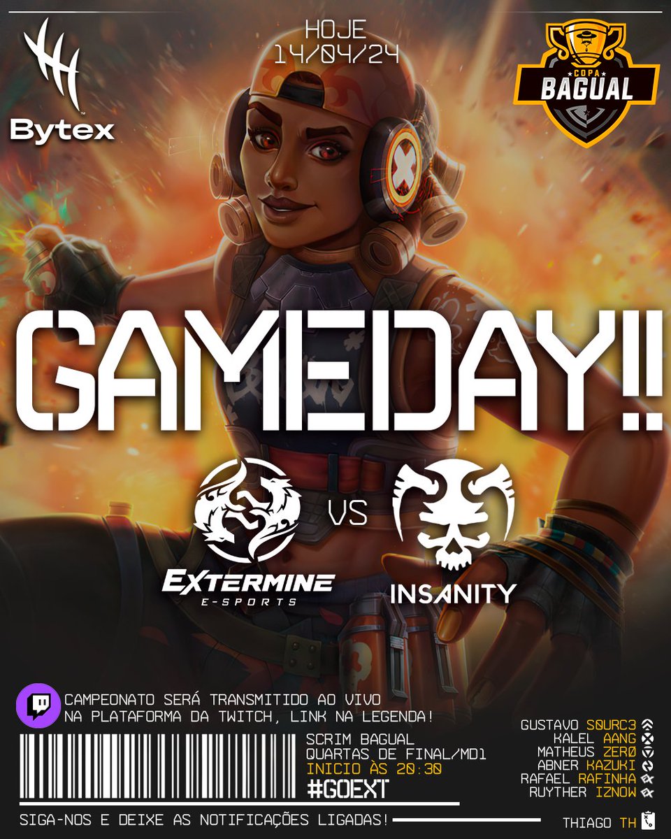 exterminesports's tweet photo. 🏆 Mais um dia de GAMEDAY Copa Bagual!

Hoje é dia de mostrar nossa força e determinação! Estamos prontos para dar o nosso melhor e alcançar mais uma vitória! Vamos com tudo!

🕒 Horário: 20h30
🆚 INSANITY
📺 https://t.co/lfCA3zdB6A

#QuartasDeFinal #Esports #GoEXT #Bytex https://t.co/z2taq1mWym