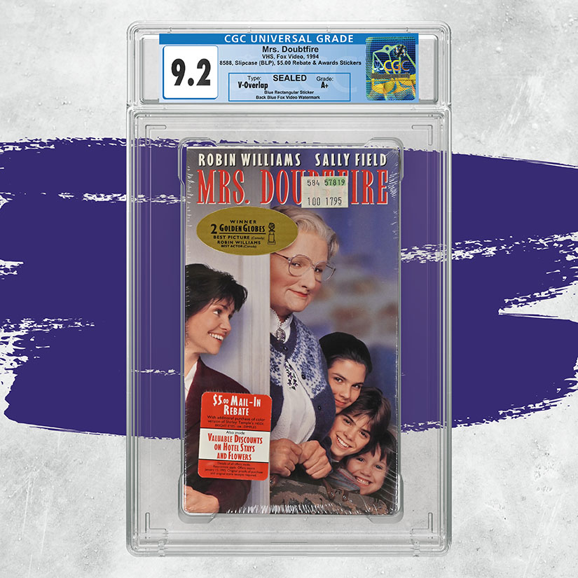 Anyone else missing Robin Williams and his comedic charm?🖐️ This timeless and heartwarming VHS deserves to be encapsulated forever. Every home video graded with CGC is protected in a crystal-clear holder, safeguarding it from dust & moisture that could degrade its condition.