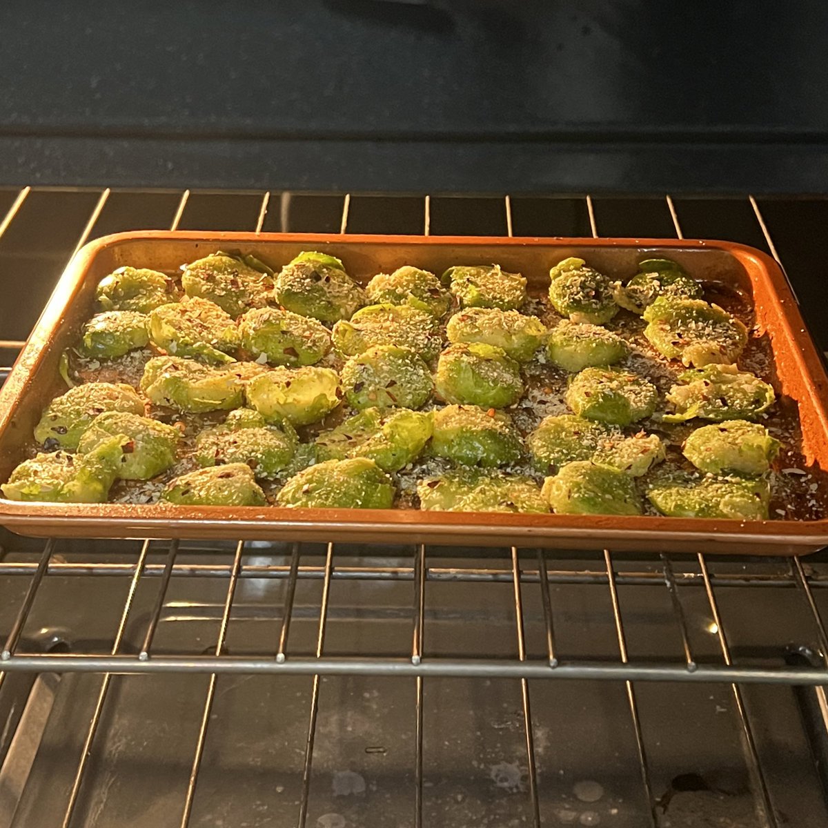making smashed brussel sprouts this entire pan is 180cal