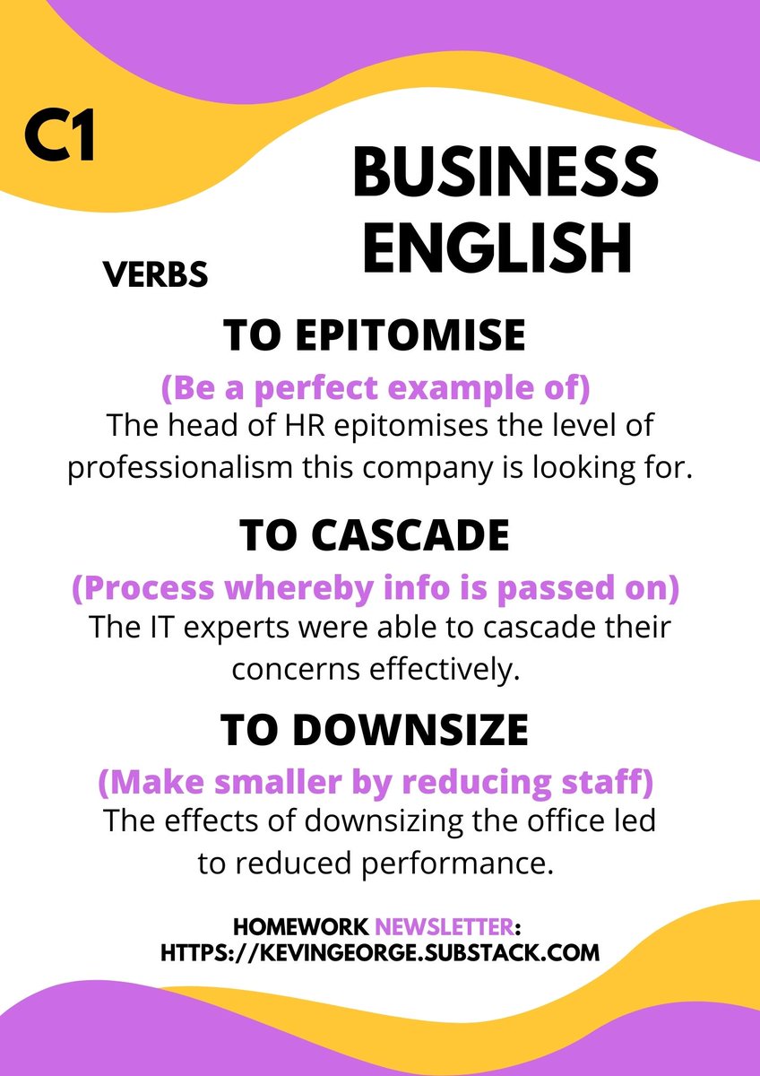 Business English Post 38!
Useful advanced C1 verbs & example sentences 🖊️
From Business English Bits Homework Newsletter📧
See FREE link in bio or comments ⬇️
#vocabulary #LearnEnglish #Englishgrammar #english #LanguageLearning #TOEFL #英語日記 #twinglish #ESL #teachers