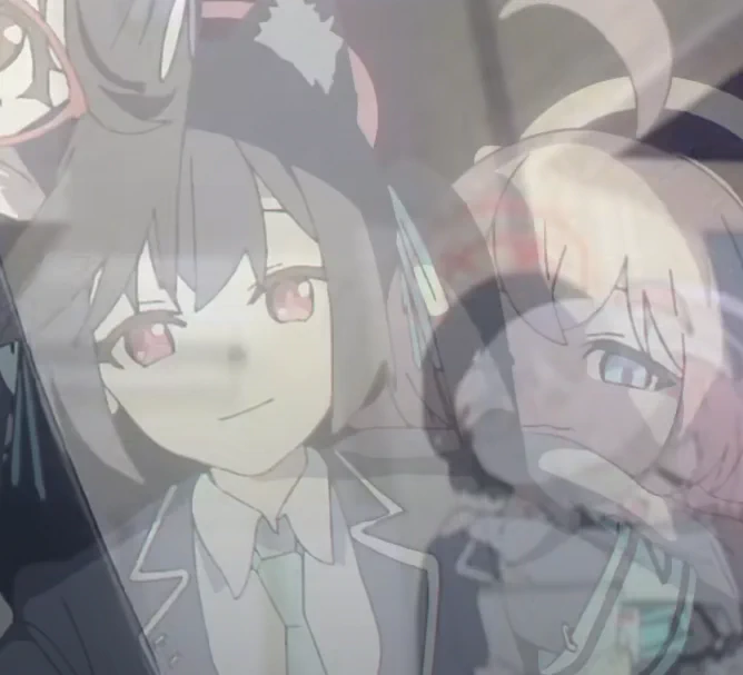 ブルアカアニメEDのこのシーン、アヤネに抱き着いてるホシノがガム風船膨らませてると思ったら居眠り鼻提灯で草 