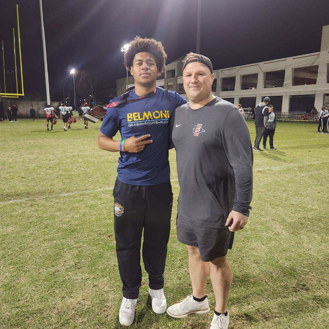 Had a great experience watching @AztecFB under the lights for spring ball. Got a chance to speak with the coaching staff and check out the LB's at work. Thank you to @SeanDillonSDSU @TheHC_CoachLew for the hospitality!