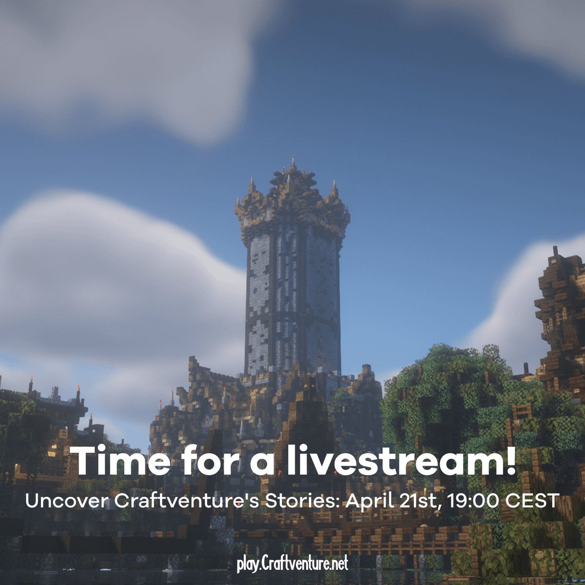 Dive into the captivating tales behind Craftventure! Join us on April 21st at 19:00 CEST for an exclusive behind-the-scenes journey into the making of Craftventure, streaming live on the Craftventure YouTube channel