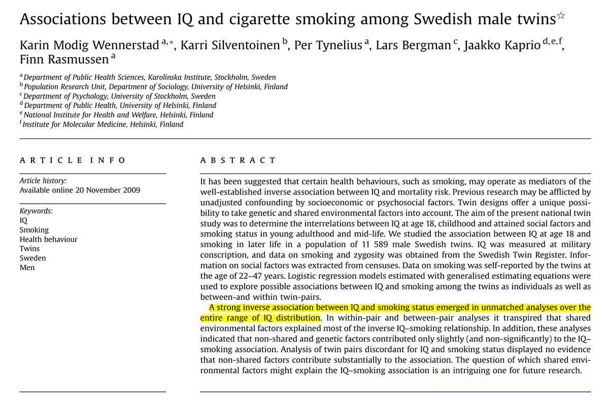 Sigara içmeyen kişiler daha zeki. Ayrıca sigara içmek 70 yaşına gelinceye kadar zekâ seviyemizi 2 puan düşürüyor.