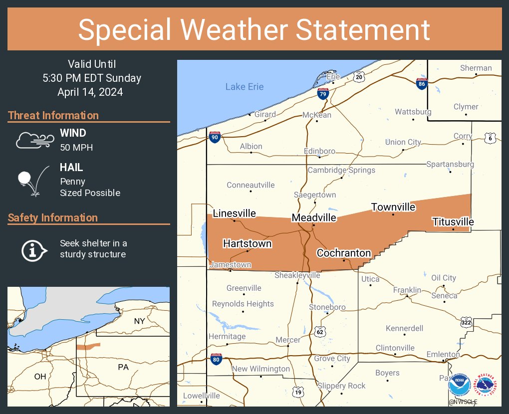 A special weather statement has been issued for Meadville PA, Titusville PA and  Cochranton PA until 5:30 PM EDT