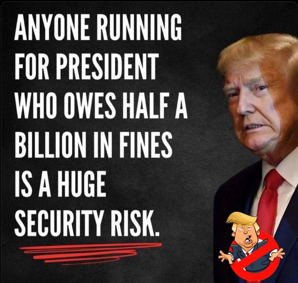 Damaan4u33's tweet photo. Do you agree that anyone running for president who has judgments against him in the HUNDREDS OF MILLIONS OF DOLLARS which he cannot pay is a huge national security risk...especially a known traitor, who has stolen documents from the White House in the past?   Yes 👍🏽 or  No? 👎🏽 https://t.co/zQCl9D89Aq