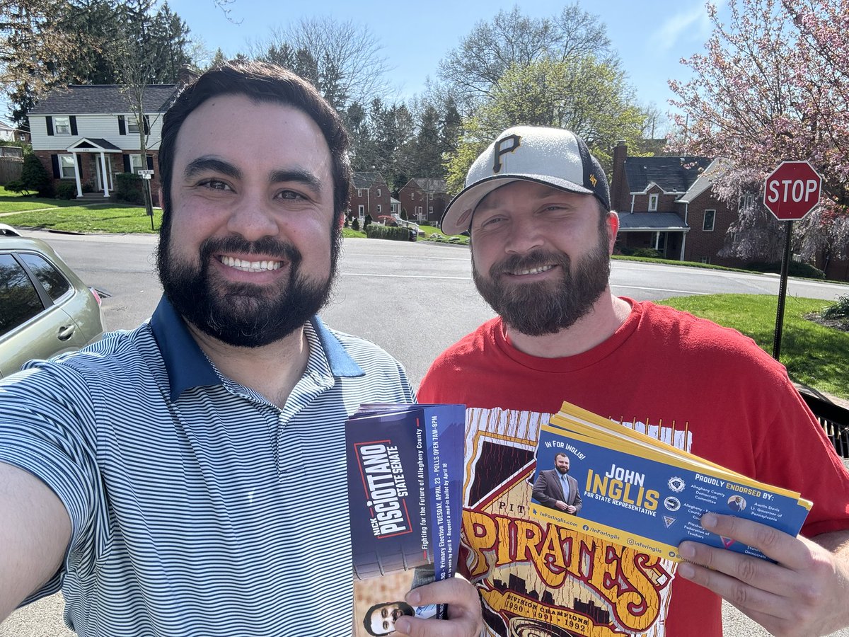 PisciottanoPA's tweet photo. Before heading back to Harrisburg, I spent the afternoon in Plum with @VoteJoeMcAndrew and Whitehall with @InforInglis to talk to voters about the issues they’re concern about and the future of Allegheny County. 

We hope to have your support on Election Day, next Tue April 23! https://t.co/bjx7OXQnSM