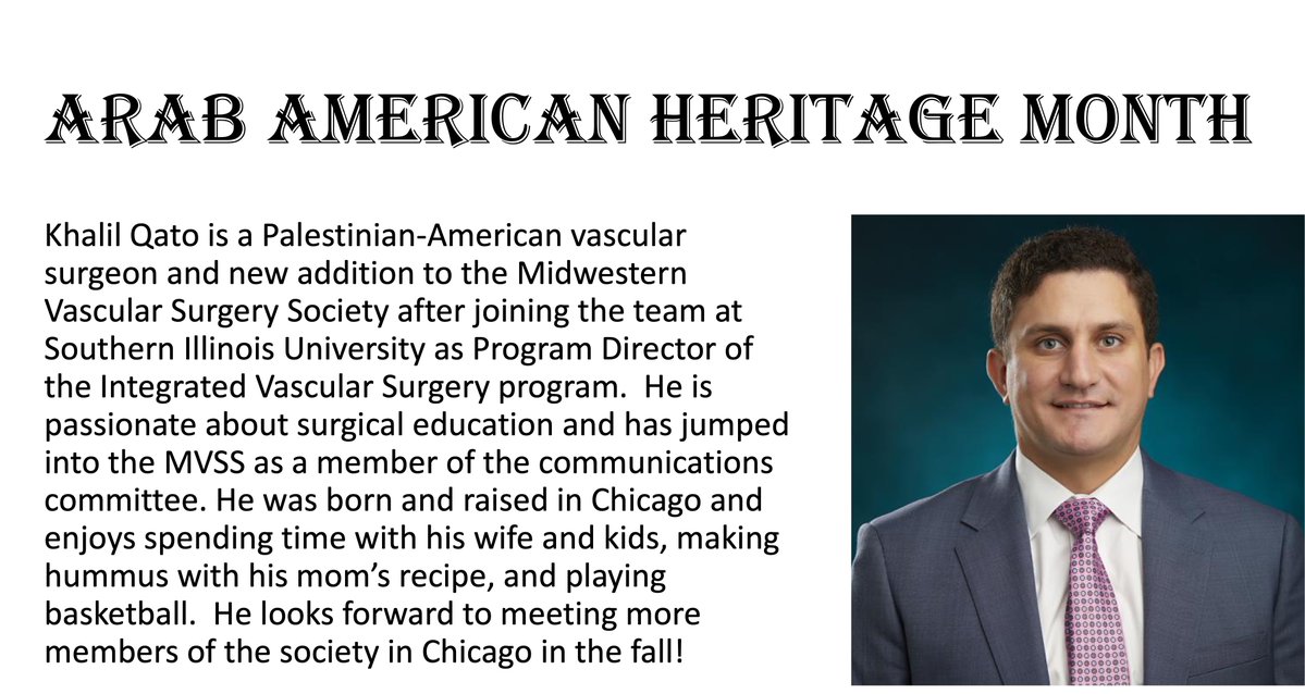 As part of Arab American Heritage Month, we are featuring some of our members! Our diversity makes us stronger! Today we meet @khalilqatoMD