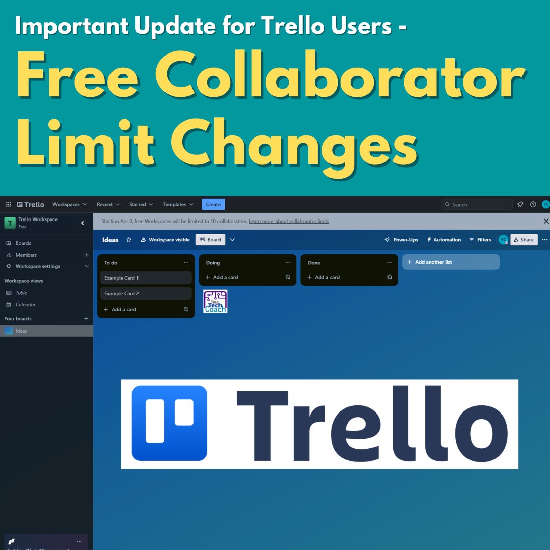 Important Update for Trello Users - Free Collaborator Limit Changes

Let's talk tech about the changes, the timeline, and your options to stay productive on Trello.

youtube.com/watch?v=5jfB8s…

#TrelloUpdates, #TrelloFreePlanChanges, #TrelloCollaborators, #YourTechCoach