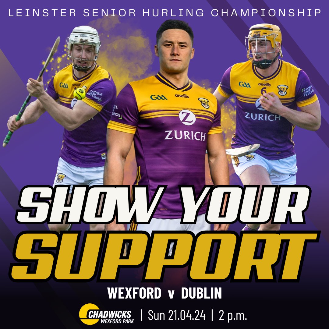 It's Senior Hurling Championship week! Join @Zurich_Irl in supporting our team in @ChadwicksIE Wexford Park v Dublin on Sunday. Tickets via am.ticketmaster.com/gaa/ and in SuperValu & Centra Stores. Please note there will NOT be seat numbers assigned in the covered stand.
