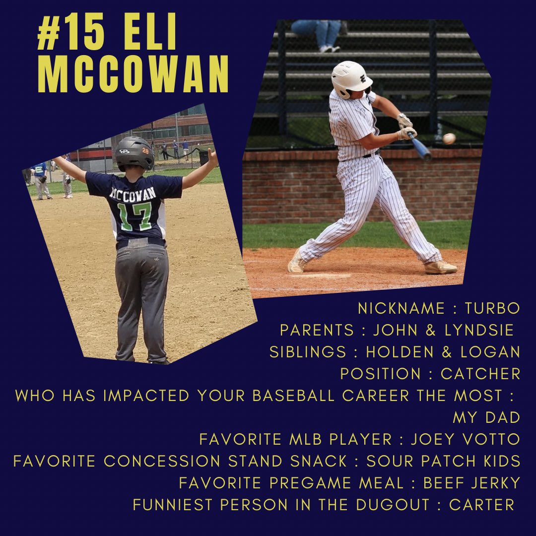Our next senior spotlight for the week leading up to Senior Night this Thursday evening prior to our home game against Ft. Knox is #15 Eli McCowan! 🐾⚾️