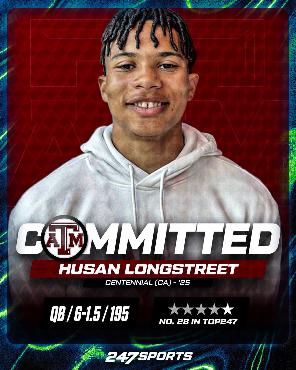 BREAKING: Husan Longstreet, the No. 1 prospect on the West Coast, is taking his talents to the SEC. The coveted quarterback from Corona (Calif.) Centennial has announced his commitment to Texas A&M 247sports.com/article/four-s…