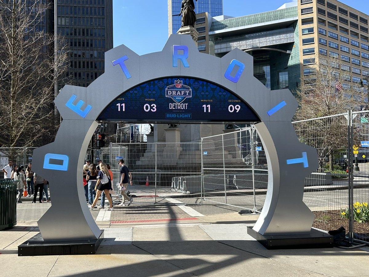 They’re getting ready for the April 25-27 NFL Draft at Campus Martius Park in Detroit. Clock is already ticking.