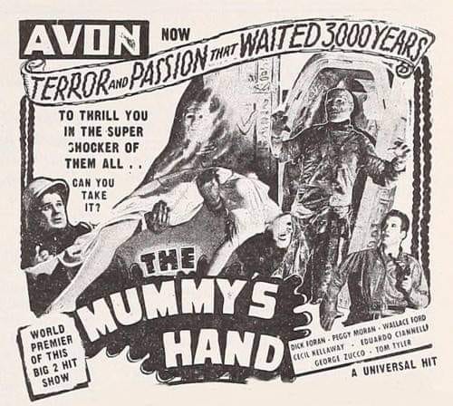 AventurasDeTom's tweet photo. A cinema ad for "The Mummy's Hand" 1940 starring Tom Tyler
#TomTyler #UniversalFilms #Universalmonstermovie #mummy #mummymovie #horror #horrormovie https://t.co/nslkOsxKRg