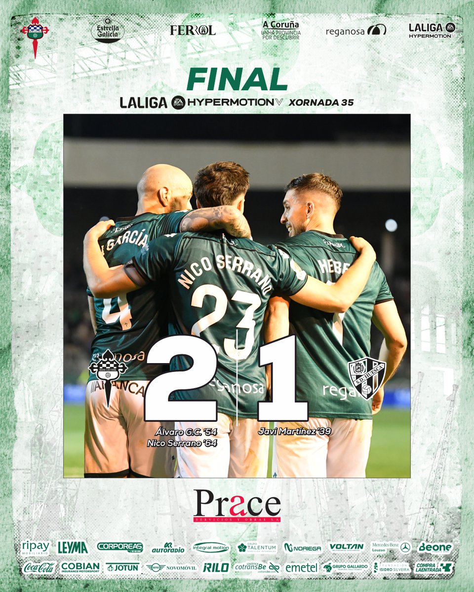 2⃣⏹️⏱️9⃣0⃣ | 2-1 | ¡FINAL! ¡FINAL! ¡FINAL! Final en A Malata, nova vitoria dos verdes para sumar tres novos puntos. Seguimos nos postos altos da táboa #RacingFerrolHuesca #LALIGAHYPERMOTION #OpaRacing 💚