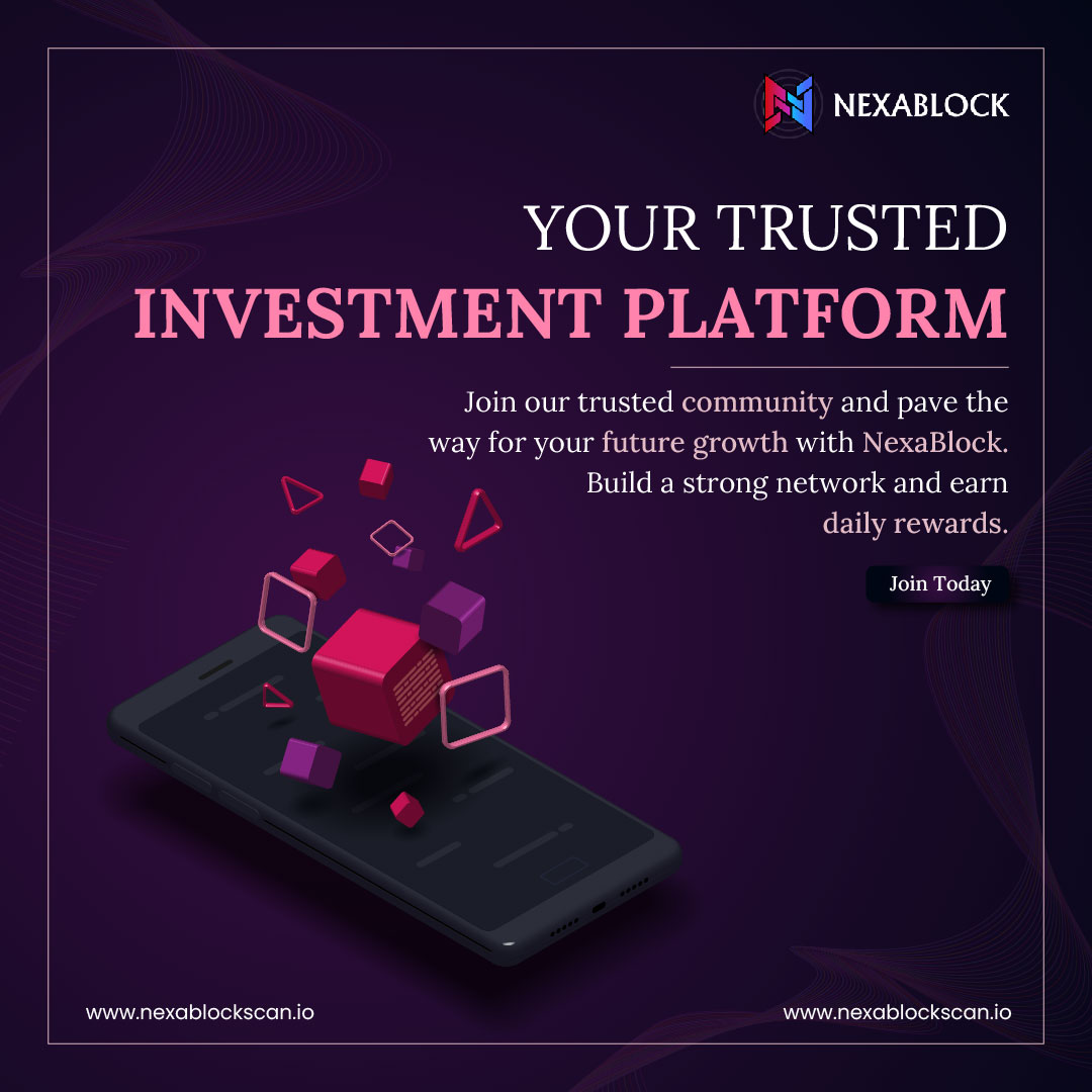 blovenetwork5's tweet image. chat.whatsapp.com/BPafrH8ZnQb4iu…
Discover the power of NexaBlock, your trusted investment platform, where opportunities for growth abound. 🚀

Join our community today and take charge of your financial future.🤝💼

#NexaBlock #FutureGrowth #TrustedCommunity