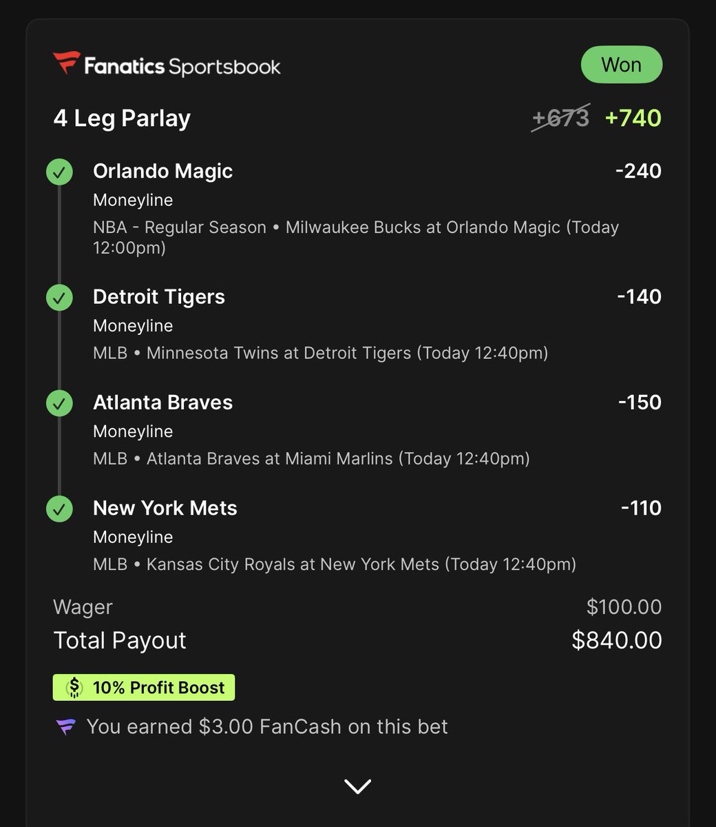 I asked 10-15 cappers for a pick for my BDay Lay and only <a href="/MightyCapper/">Mighty Capper</a> <a href="/DirtyBubbleBets/">Dirty Bubble Bets</a> <a href="/BlizzyBets/">BlizzyBets🥶</a> came through! 

With their picks and my pick of the Tigers I hit this⬇️ Appreciate you guys!