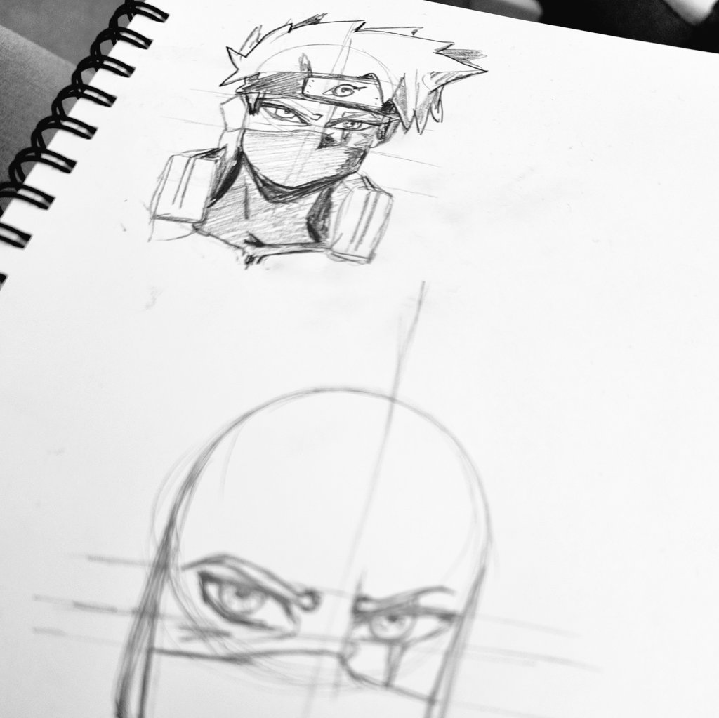 LoubyLou143's tweet photo. Sketching night! Channeling my inner artist with pencil and paper, attempting to capture the essence of my favorite character, Kakashi Hatake from Naruto. Second try and making strides—resisting the urge to erase! 🖋️🎨 #SketchingPractice #KakashiHatake #NarutoFanArt https://t.co/IQY8jGCG9k