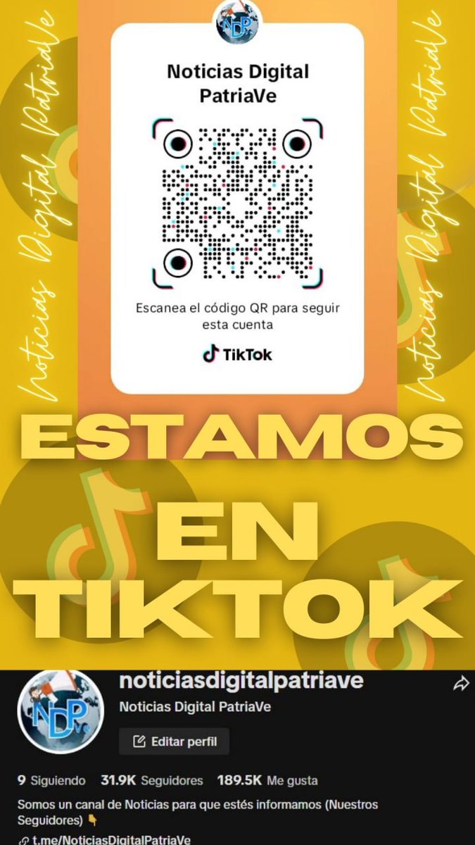 Únete a la plataforma mas grande por vía #TikTok 

tiktok.com/@noticiasdigit… 

#14Abr #viral #SistemaPatria #PlataformaPatria #DaleConMaduro #Todo11TieneSu13