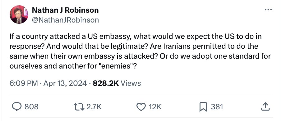 How did these geniuses decide that a US embassy has never been attacked before, so someone attacking a US embassy is entirely hypothetical—a thought experiment upon which you can project your speculations, preconceptions, and whataboutist justifications?