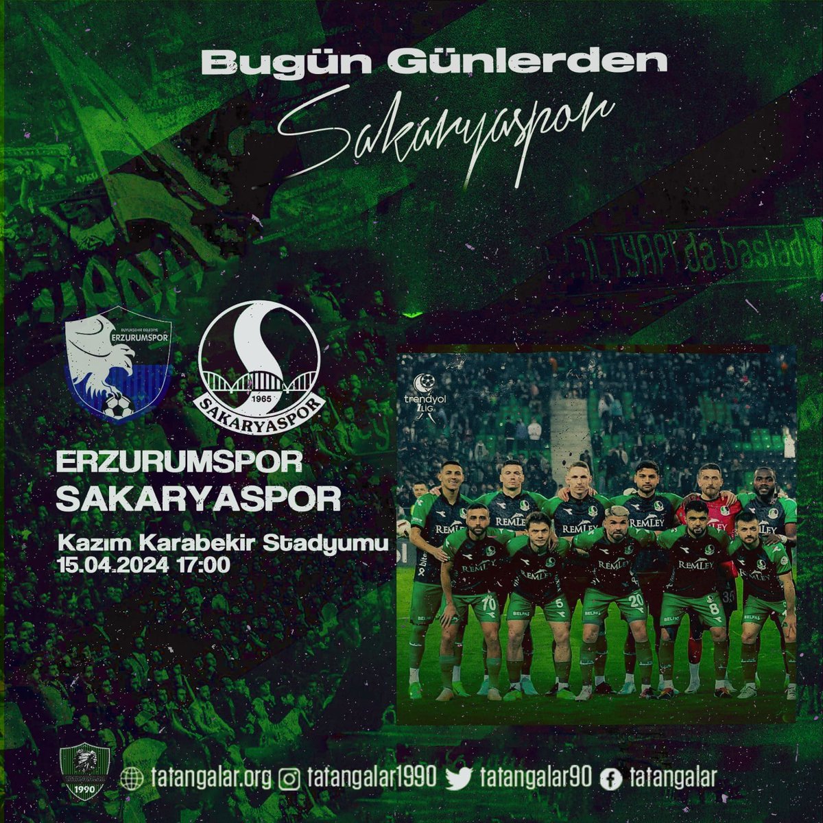 Bugün Günlerden Sakaryaspor! ⚽ Trendyol 1.Lig 30.Hafta 🆚 Erzurumspor 🕖 17:00 🏟️ Kazım Karabekir Stadyumu 📺 beIN Sports 2 & TRT Spor #ERZvSAK