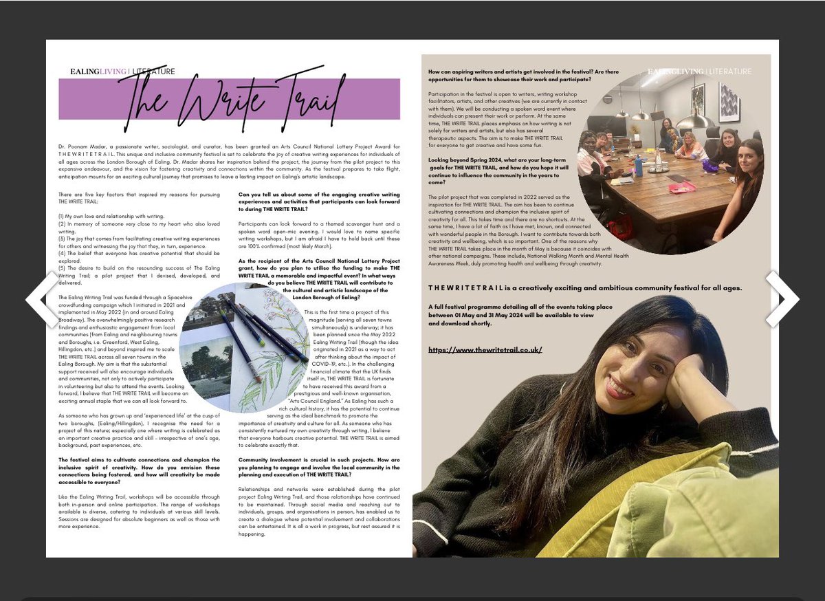 🧵Thread: 
7. #SundayReflections 

Thank you to #Ealing Living Magazine for featuring T H E  W R I T E  T R A I L + it’s importance in their spring issue ⬇️ 

issuu.com/ealinglivingma…

#ACE #ACESupported #London #LetsCreate #CreativeHealth #writing #health #wellbeing #wellness