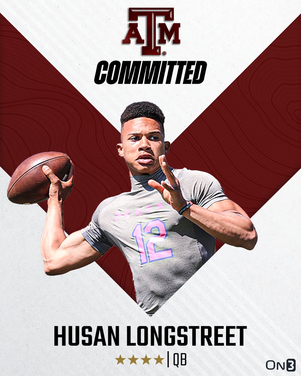 BREAKING: Mike Elko and the Aggies land a pledge from one of the top quarterbacks in the country as Corona (Calif.) Centennial On300 recruit Husan Longstreet commits to Texas A&M in a decision that came down to the wire: on3.com/college/texas-…