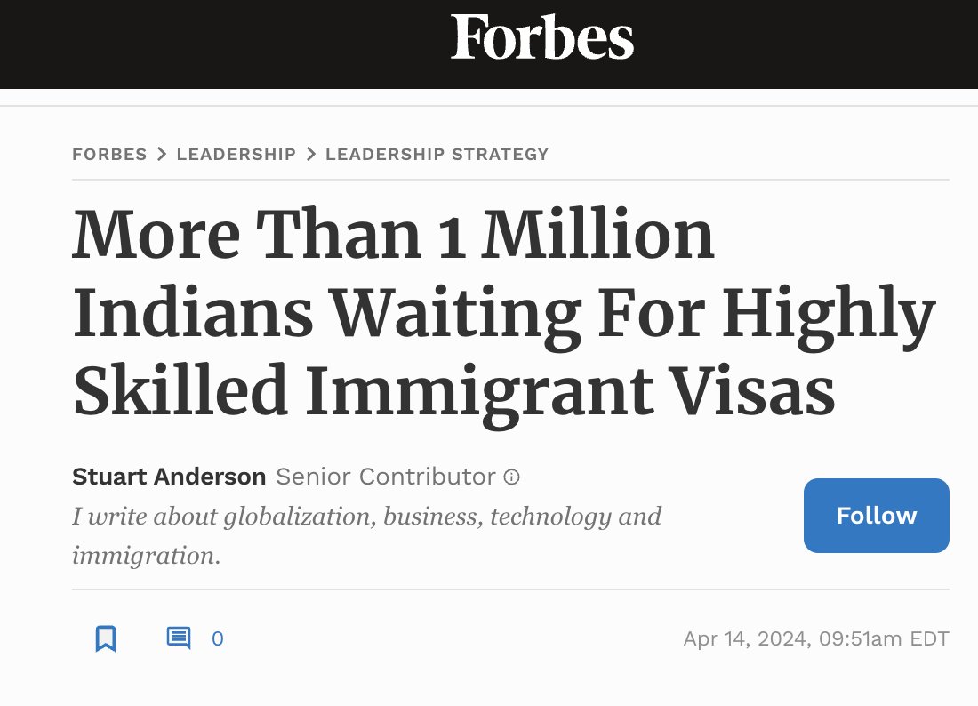 atalovesyou's tweet photo. Great article in Forbes talking about how 1 million Indians are in forever wait for a green card.

Don't be disappointed.

DM to join our Discord server and we will help you live your dreams.

You are the talent.

You are the future. ❤️ https://t.co/UWBDuEFJgc