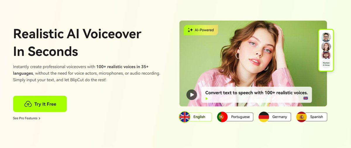 ai_picks's tweet image. 🌟 Transform text into captivating audio with BlipCut AI Voiceover! Enhance your projects with realistic voices effortlessly. Try it now! #VoiceGenerator #TextToSpeech Check out more AI projects at aitoppicks.com