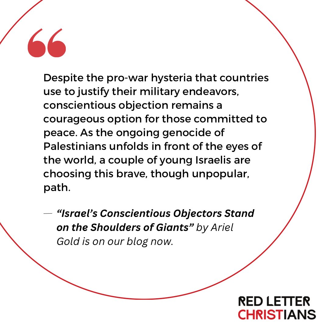 “Israel’s Conscientious Objectors Stand on the Shoulders of Giants” by @ArielElyseGold (Executive Director of @FORpeace) is on our blog now. redletterchristians.org/israels-consci…