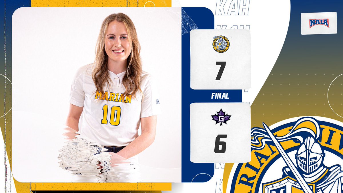 SB | FINAL | Marian 7-6 Goshen @MarianKnightsSB wins a dramatic series finale, scoring two in the top of the 7th to take a lead, while Macy Coan gets a game-ending strikeout to strand three Goshen runners in a 7-6 win! Four huge wins for Marian this weekend!