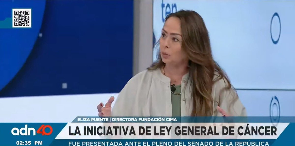 Hace 6 meses presentamos ante el Pleno del @senadomexicano la iniciativa de #LeyGeneralDeCáncerMx, pero llevamos trabajando en esta ley durante más de 2 años, con especialistas y demás expertos. @elizapuentee, directora de @CimaFundacionMX en el espacio de @MaxEspejel en @adn40