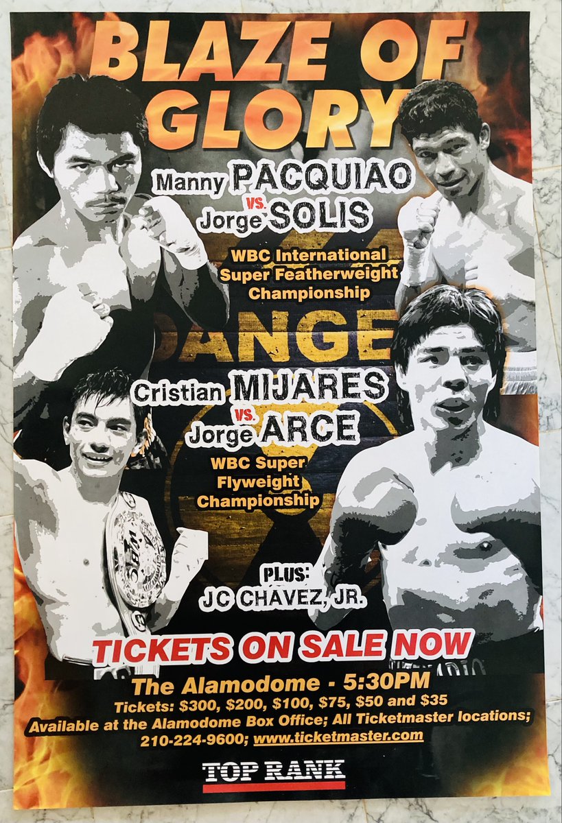 Scarce site poster in my #boxing collection from when @MannyPacquiao KO'd Jorge Solis in 130 bout that topped very good @trboxing PPV that also included Cristian Mijares W12 Jorge Arce to keep WBC 115 & Edgar Sosa W12 upset of Brian Viloria for vacant WBC 108 -- 17 yrs ago today.