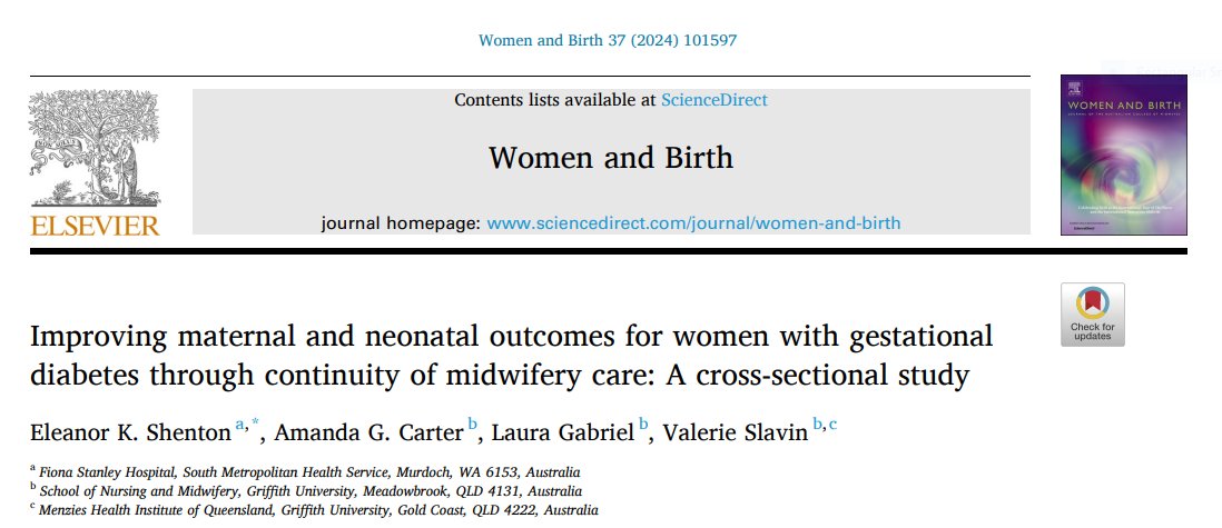 📢 Publication Alert 📢 Congratulations to A/Prof @MidwiferyCarter, Dr @SlavinValerie & authors on your recent publication in @womenandbirth @ElsevierConnect Have a read here 👇 sciencedirect.com/science/articl…